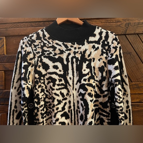 Chicos Cashmere Cotton Blend Knit Leopard Print Sweater Mini Dress - Picture 5 of 11
